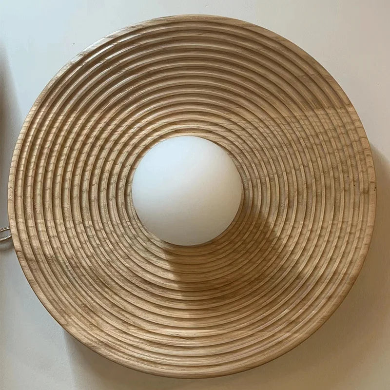 Round Wooden Wall Lamp