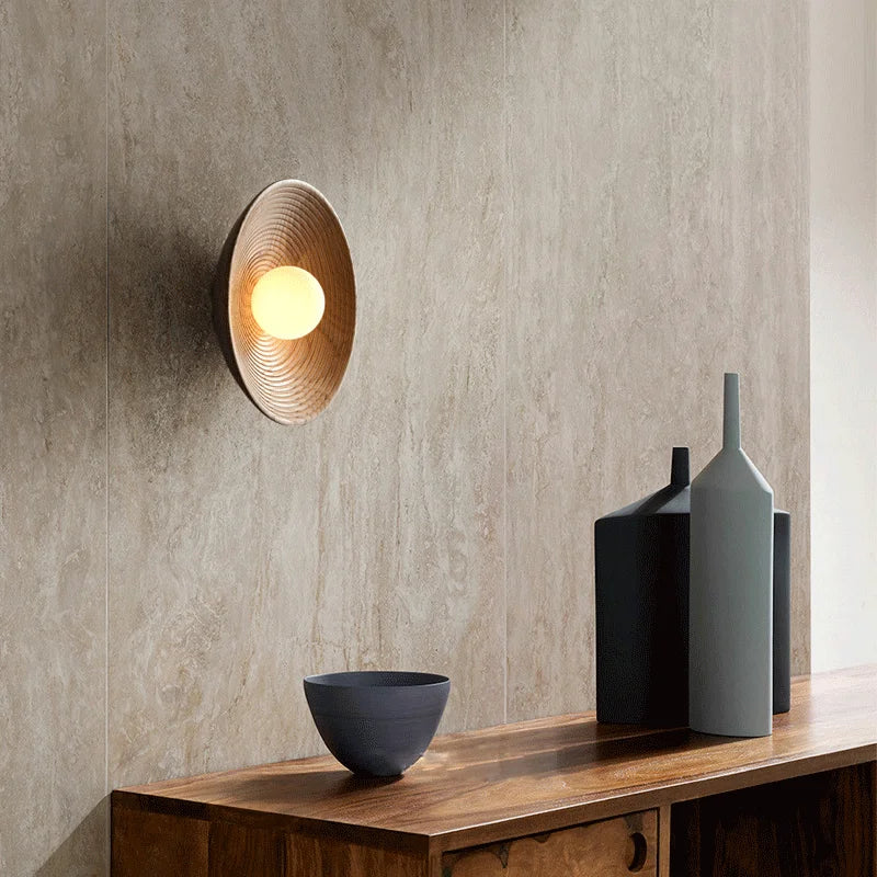 Round Wooden Wall Lamp
